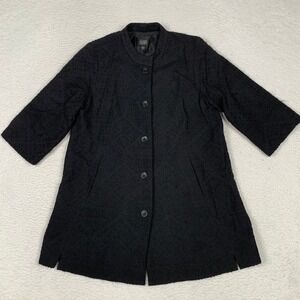 Eileen Fisher Wool Coat Jacket Womens P/M Silk Lined Button 3/4 Sleeve Black